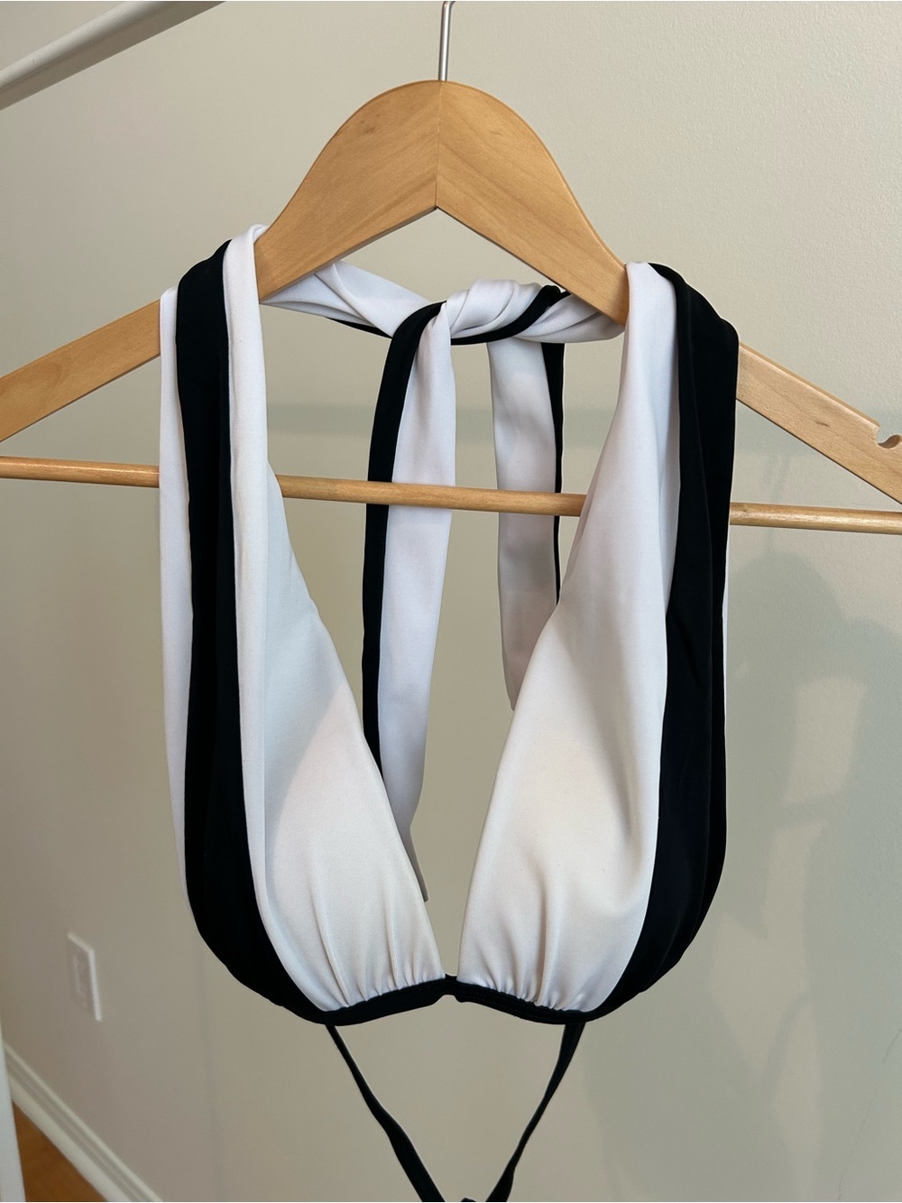 Black & White Halter Swim Top - Women Swim